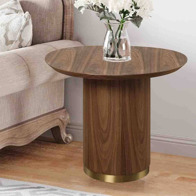 Table de bout ovale en noyer avec piédestal, table basse en bois, table d'appoint