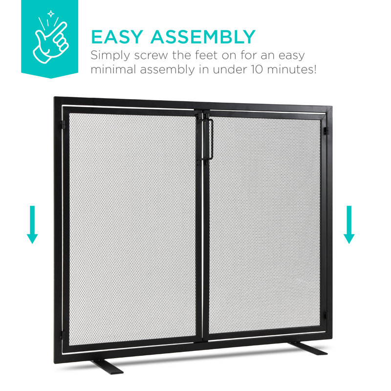 Black Wrought Iron Mesh 2-Door Fireplace Screen