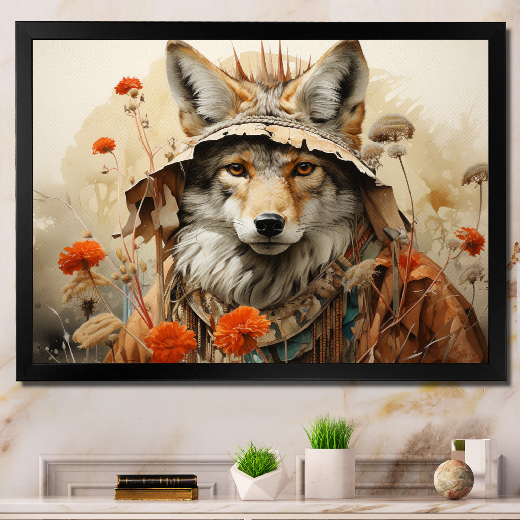 Loon Peak Native Art Coyotes Trickery Framed On Canvas Print | Wayfair