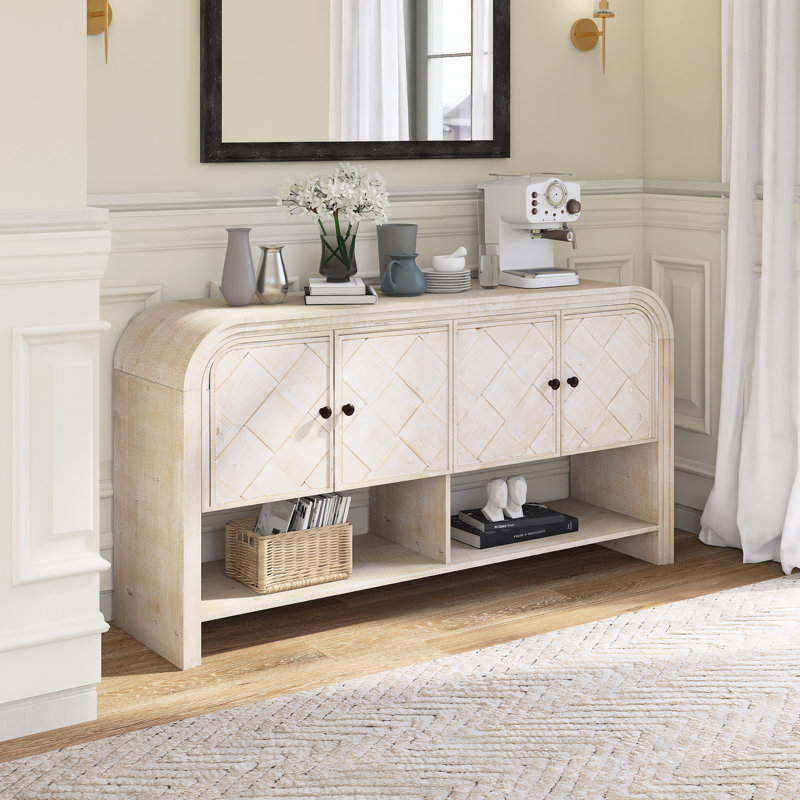 59.8" Wood Sideboard With Solid Wood Veneer, Beige