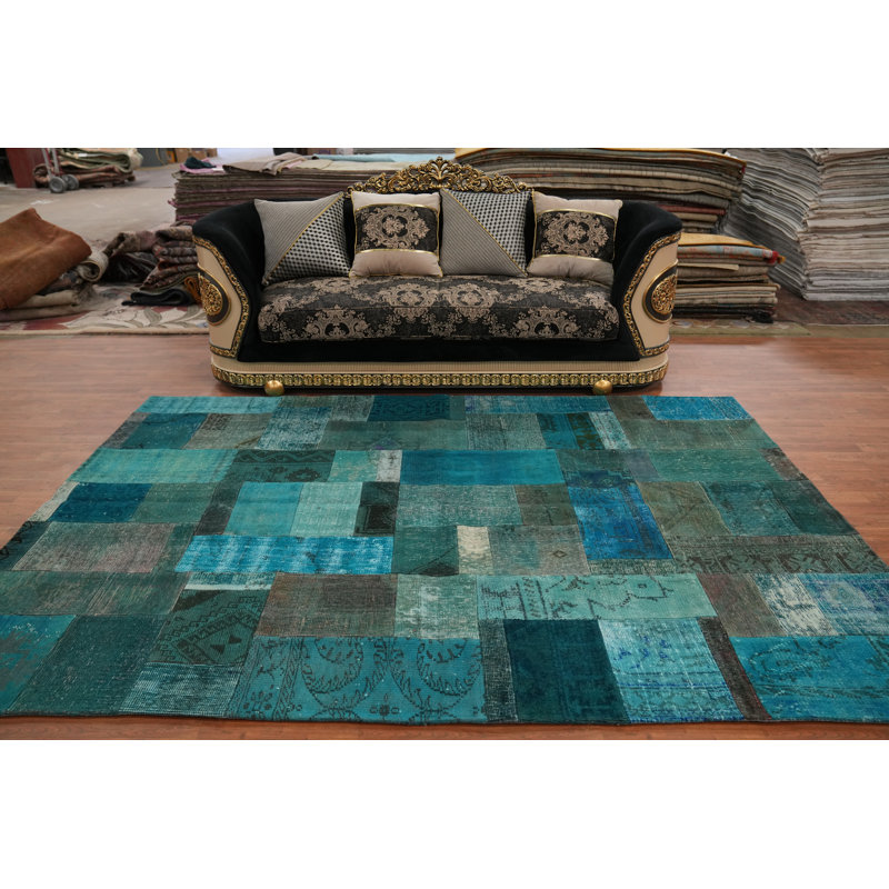 Tapis en laine à motif géométrique patiné 7 x 10
