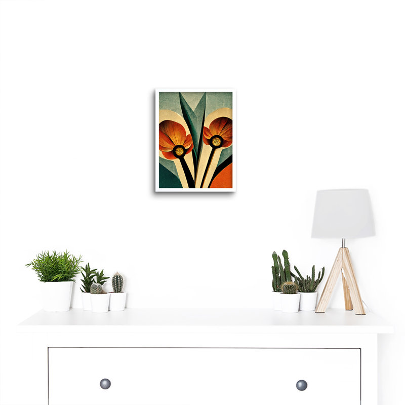 Flower Illustration Art Deco Tulips - Print, White Framed Paper, 25.9cm H x 20.6cm W