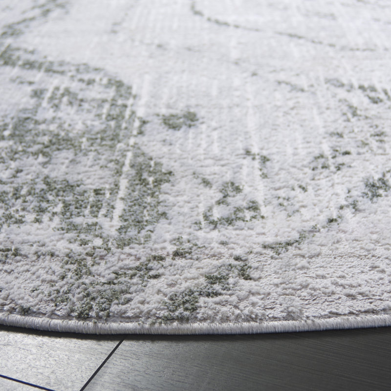 Geonwoo 590 Area Rug In Green / Ivory, Round 6'7"