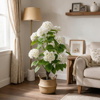 Lifelike Artificial Hydrangea Tree in Pot,UV Resistant Faux Floral Floor Plant with Full Hydrangea Blooms for Indoor/Outdoor Home Décor
