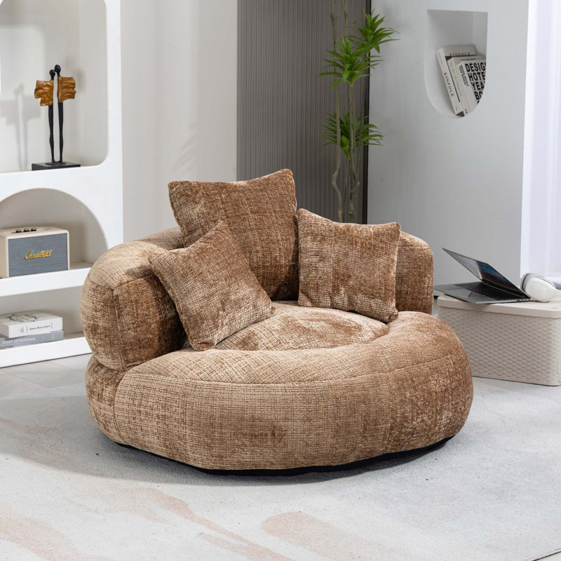Fauteuil à billes à haut dossier avec 3 coussins Coolmore, Café chenille