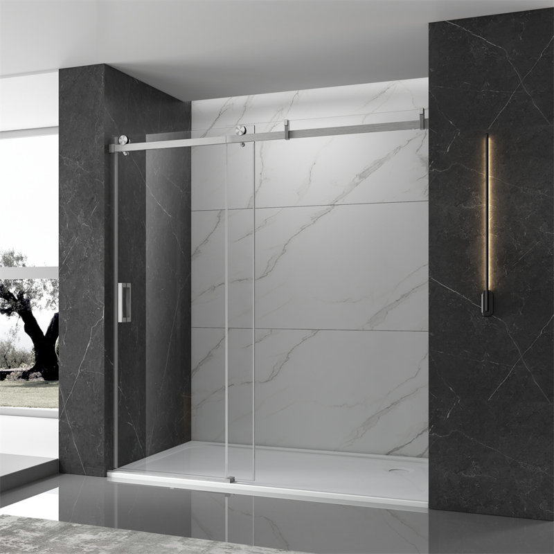 Cabine de douche rectangulaire en verre trempé sans cadre H 76 po x P 60 po x l 60 po, Nickel brossé