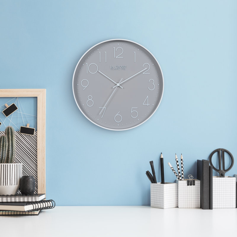 12 in. Paxton Silent Sweep Analog Quartz Wall Clock, Gray