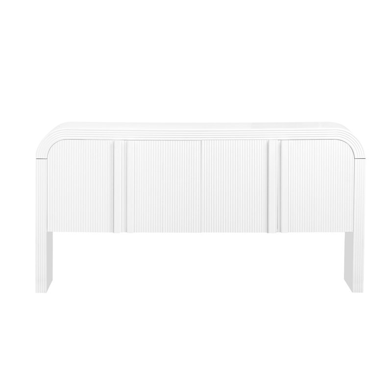 Console 63 pouces à motif de vagues avec 4 portes et tablette réglable, Blanc