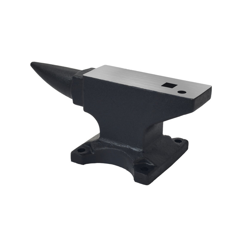 100Lbs Single Horn Cast Steel Anvil, Large Working Countertop & Stable Solid Base, 55Hrc Heat Treated With Round & Square Hole Blacksmith Tool For Metal Forging Shaping Workshop