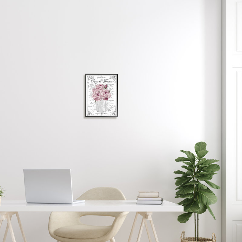 Bouquet de roses roses français, Giclée encadrée noir minuit, H 14 po x l 11 po x P 1,5 po