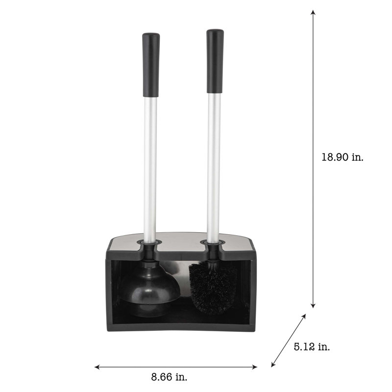 Stainless Steel 2-in-1 Toilet Brush and Plunger Set with Holder