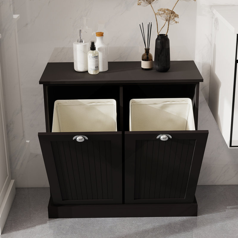 Two-Compartment Tilt-Out Laundry Sorter Cabinet-Black
