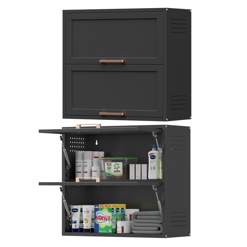 Armoire murale en métal avec 2 portes, armoire à pharmacie en métal, armoire de rangement murale en métal pour cuisine, salle de bain, chambre à coucher, buanderie, assemblage requis noir