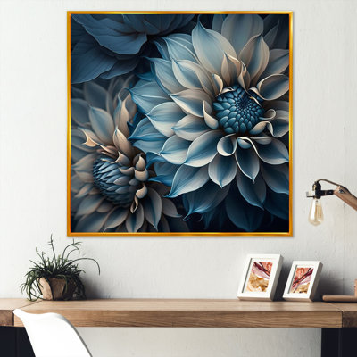Dahlia Flowers Blue and White II - Print on Canvas