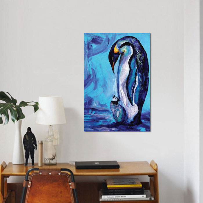 « penguins », reproduction sur toile, H 12 po x l 8 po x P 0,75 po, Toile tendue, Pas de tapis
