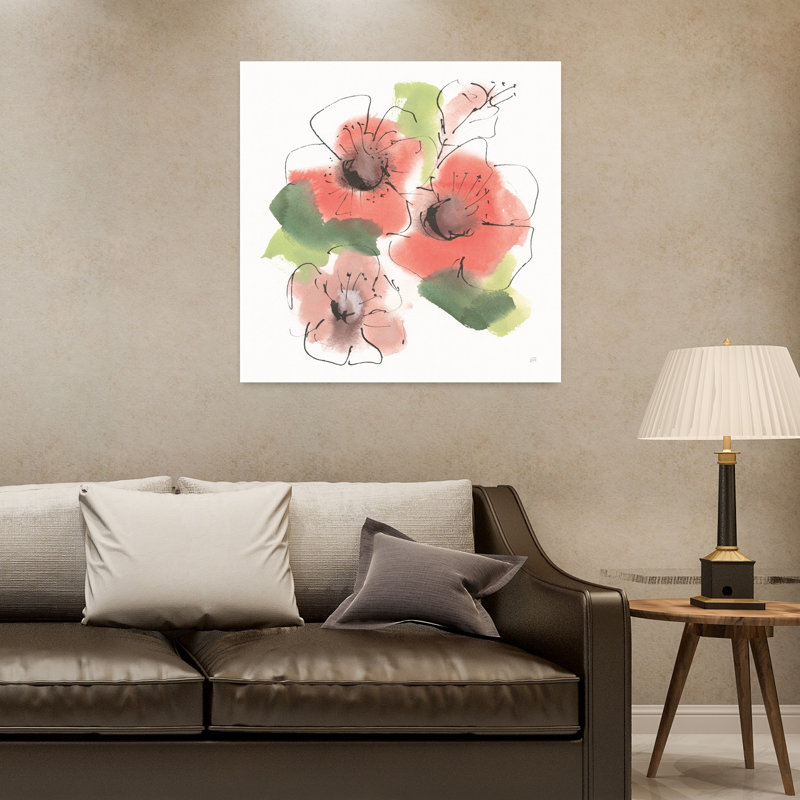 Coquelicots roses, art contemporain coquelicots IV, H 32 po x l 32 po