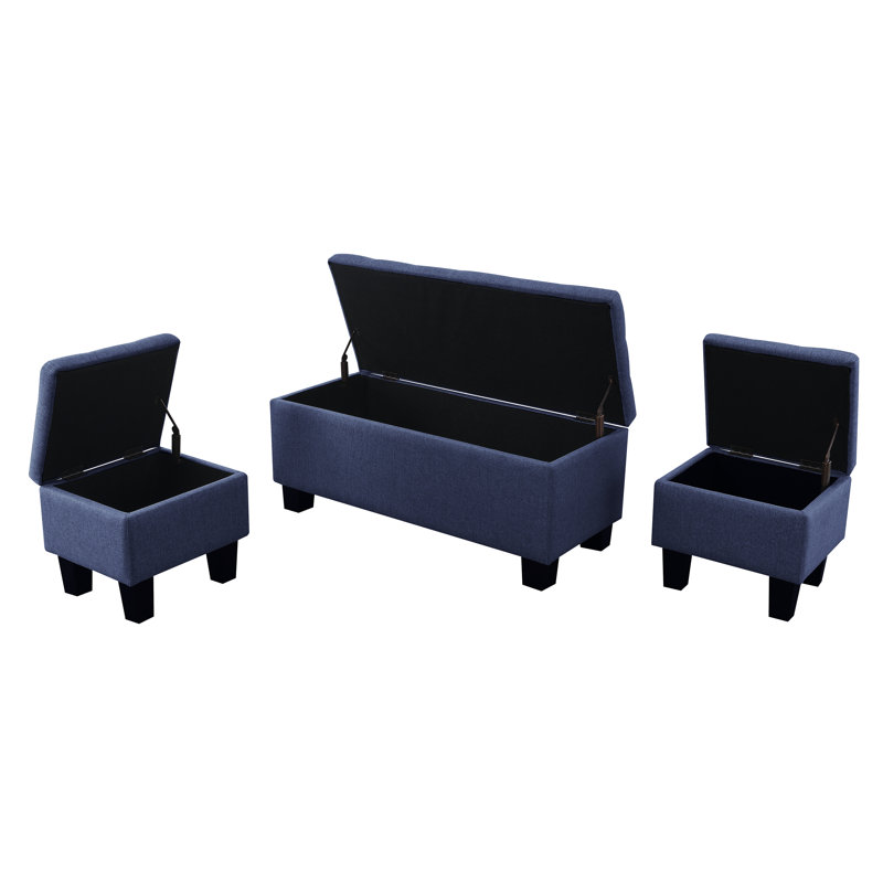 Markleville Polyester Upholstered Storage Bench, Blue