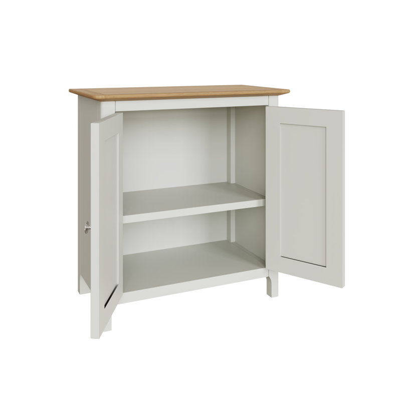 Daris 2 Door Compact Sideboard Buffet Storage Cabinet. 65cm Wide. Solid Oak Top. Polished Chrome Handles. Fully Assembled.