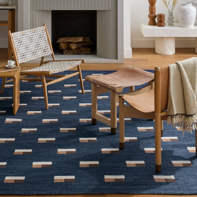 Tapis bleu / multicolore tissé à la main intérieur / extérieur Zina RYT01 (nuance de 18 po)
