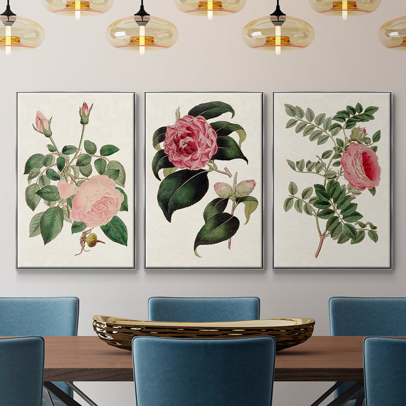 Mélange floral rose I, H 48 po x l 96 po x P 2 po, Encadrement argenté