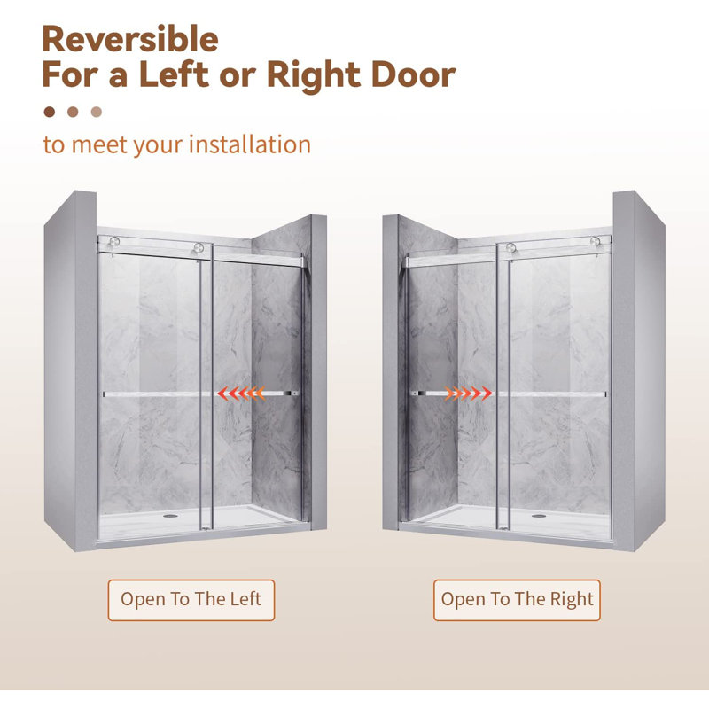 - W x 72'' H Double Added Door Frameless Shower Door with Easy Clean, Silver