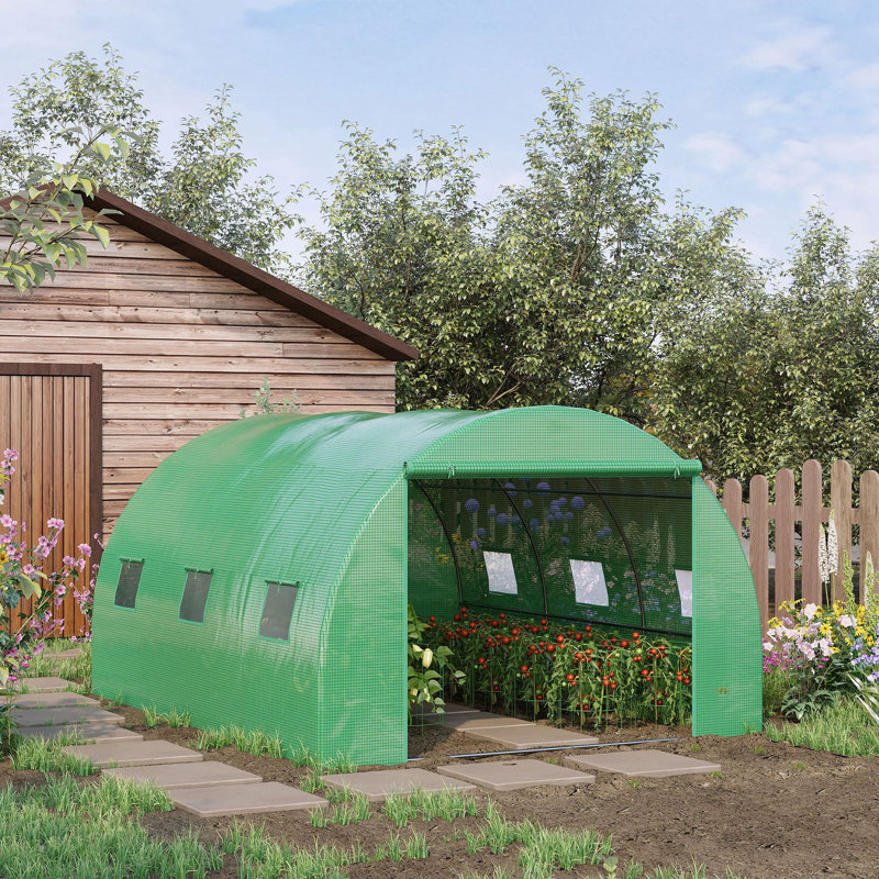 Outsunny 4 x 3M Walk-in Polytunnel Greenhouse w/ Roll-Up Door 6 Windows