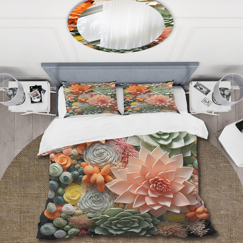 Ensemble de housse de couette orange et rose succulentes III, Housse de couette très grand et 2 très grandes t