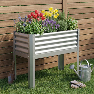 Raised Garden Bed with Legs, Galvanized Metal Elevated Planter for Vegetables & Flowers