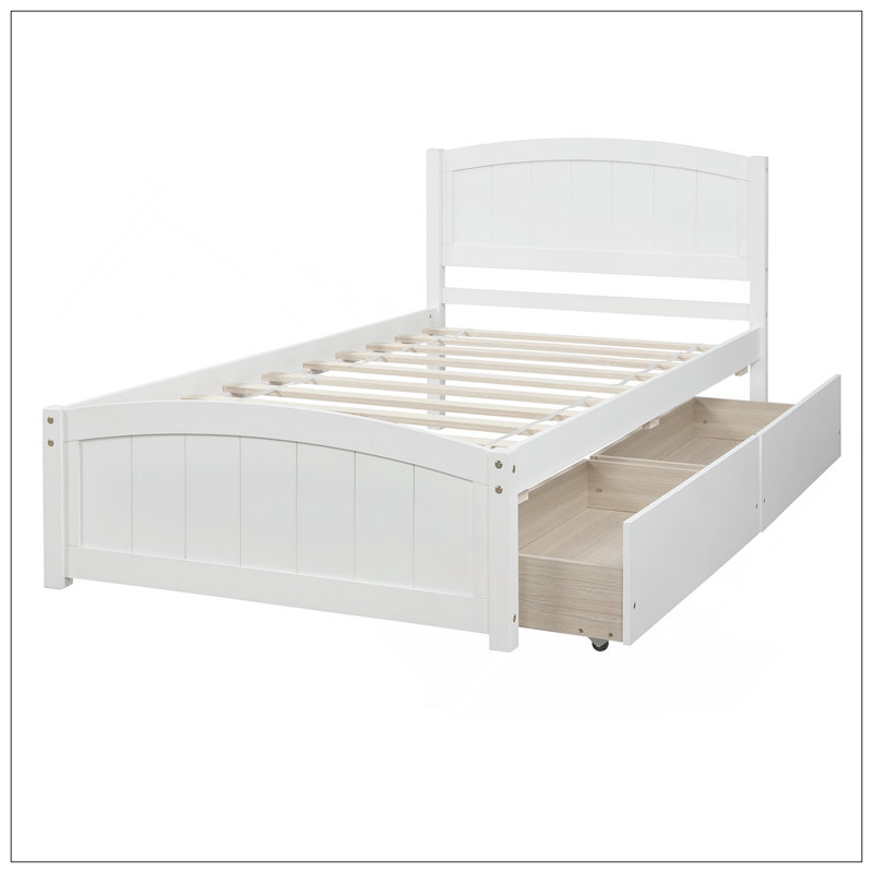 Lit plateforme simple avec deux tiroirs, Blanc