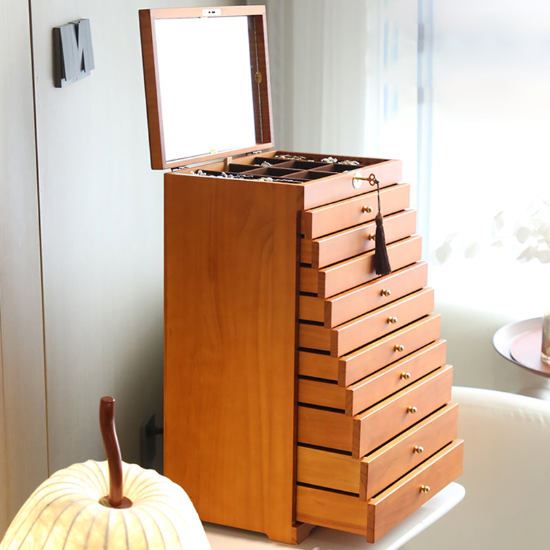 Orange Rectangular Solid Wood Jewelry Armoires