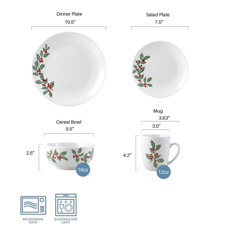 Studio Nova Holly Cheer 16 Piece Dinnerware Set, Service For 4