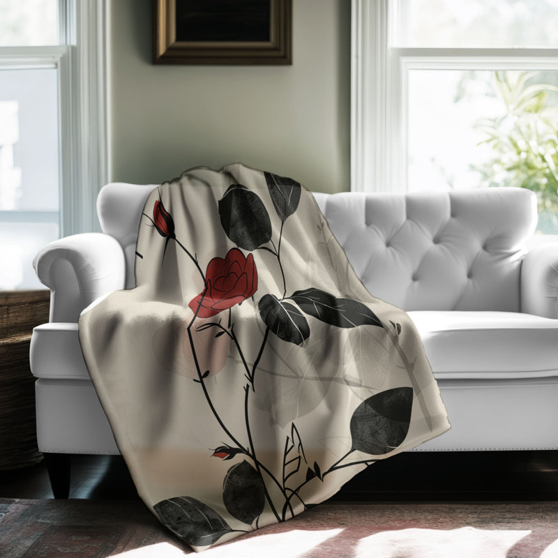 Motifs floraux audacieux - couverture en sherpa de qualité supérieure 1 pièce, Grand lit