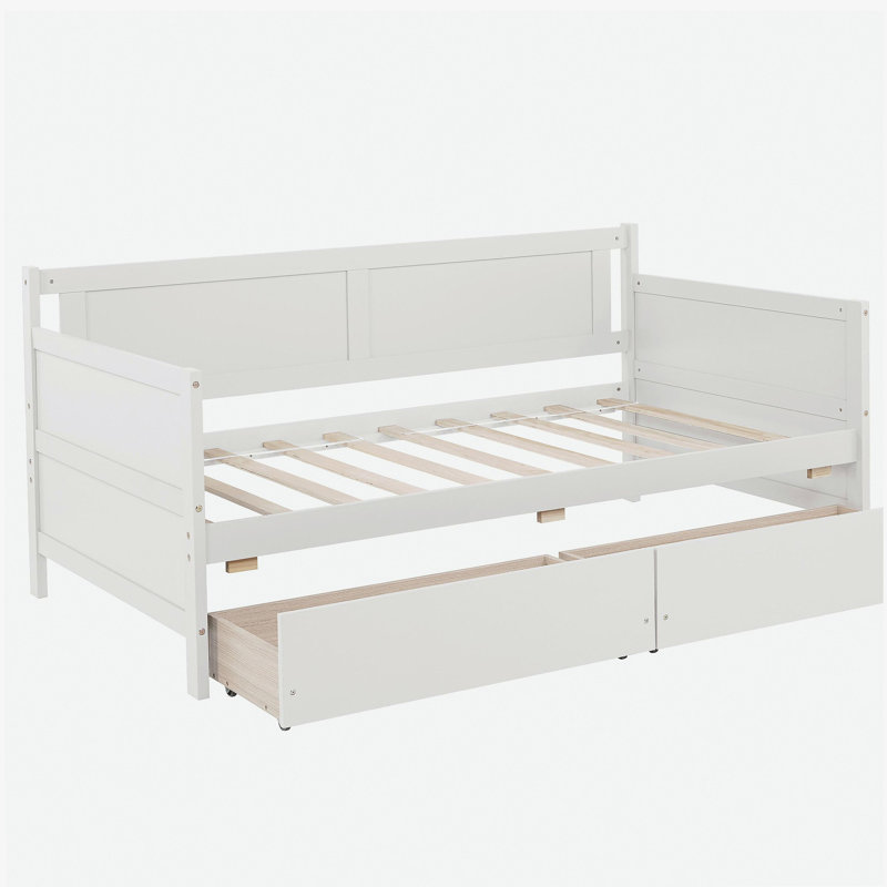 Lit double avec deux tiroirs de rangement, Blanc