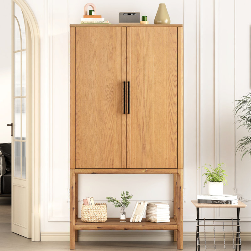 Armoire en placage de chêne pour étude, couloir, espace de vie - tablette réglable de 71,8 po de hauteur et salle de style moderne, vestibule, poignées de couloir contemporaines