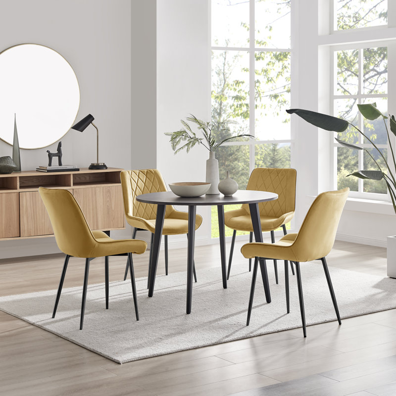 Betsab 4 - Person Dining Set, Walnut/Black, Mustard