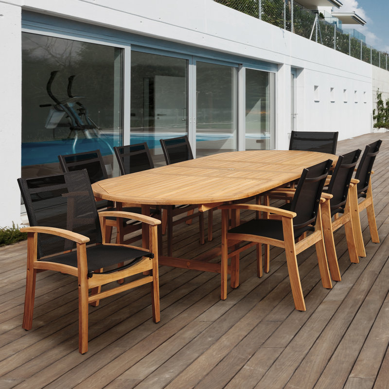 Anautica 8 - Person Teak Patio Dining Set with Oval Table, Black