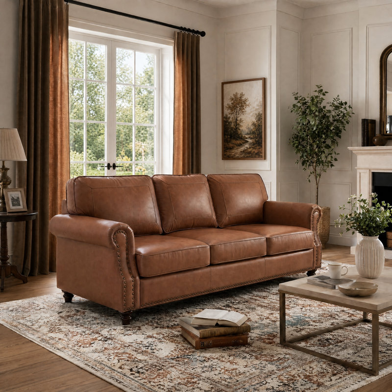 Amarius 80" Wide Rolled Arm Sofa, Brun