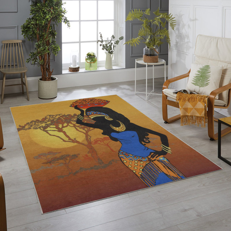 Premium Woven Carpet, 5.2 x 7.5 ft, 100% Polyester, Antibacterial, Non-Slip Underside, 0.3 in Pile Height | Machine Washable, 3D Digital Print | Perfect for Living Room, Bedroom & Office Décor
