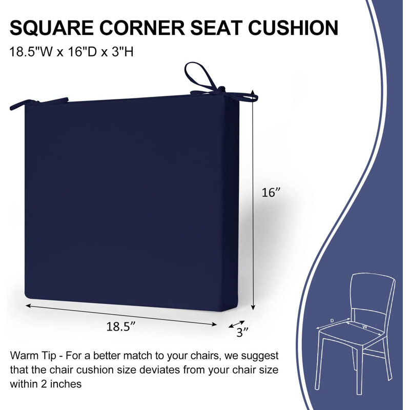 Outdoor  Seat Cushion (Set of 4) 18.5"Wx16"Dx3"H, Navy