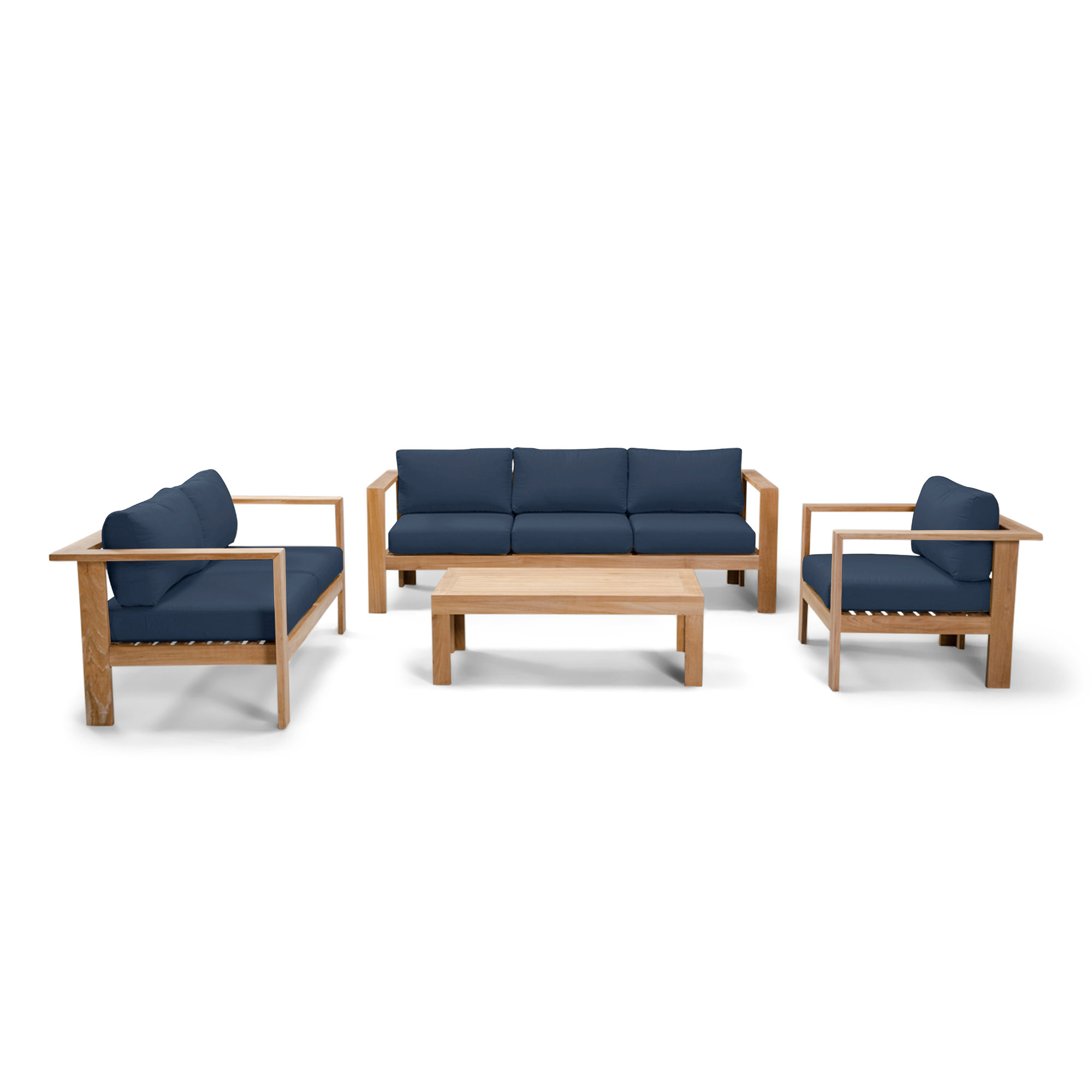 Sonoma 4 Piece Teak Outdoor Seating Group with Sunbrella® Cushions, Spectrum Indigo Sunbrella®
