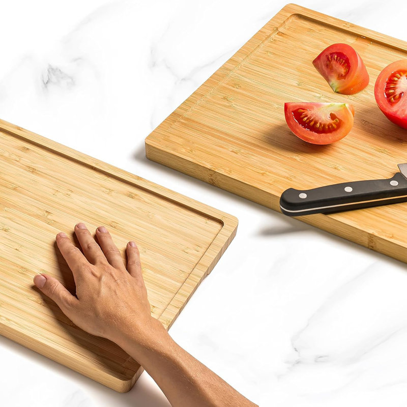 2 Pack Bamboo Cutting Boards Set for Kitchen, Natural