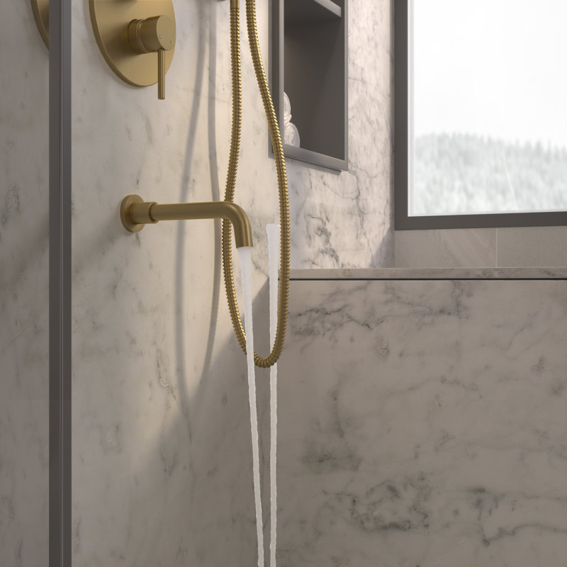 Calder Dual Function Complete Shower System with Rough in-Valve, Brushed Gold