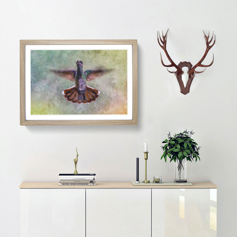 Wings of a Hummingbird - Picture Frame Painting Print, 45cm H x 63cm W x 2cm D, Oak Framed