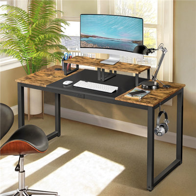 Large Computer Desk, Office Work Desk with Movable Monitor Stand