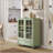 Minimalist Wooden Buffet Cabinet with Double Glass Doors and Drawer, Mint Green Storage Sideboard for Versatile Use in Living and Dining Areas