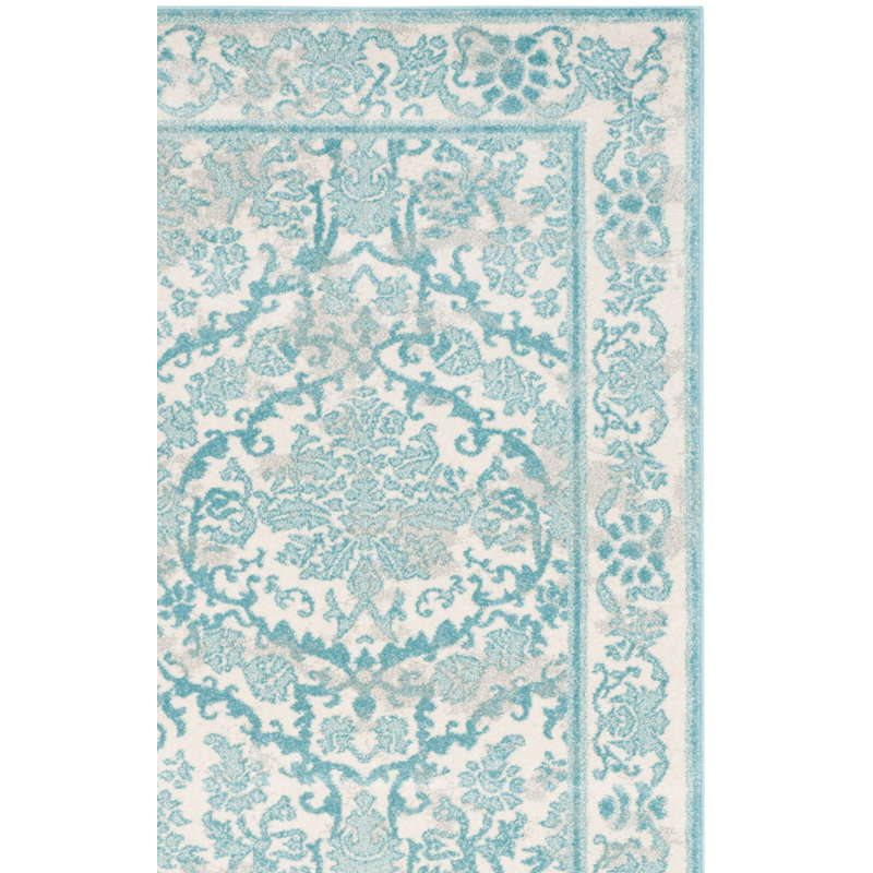 Auriyah Oriental Ivory/Light Blue Area Rug, Rectangle 6'7" x 9'