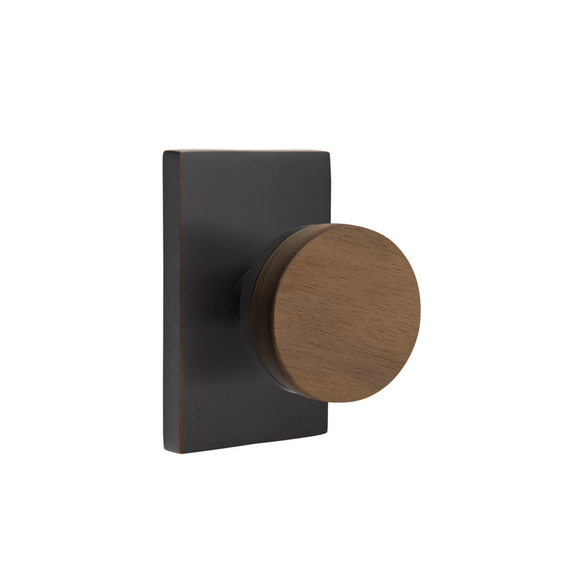 Ensemble de boutons de passage Emtek Select avec rosette rectangulaire moderne et tige conique, bouton en noyer foncé