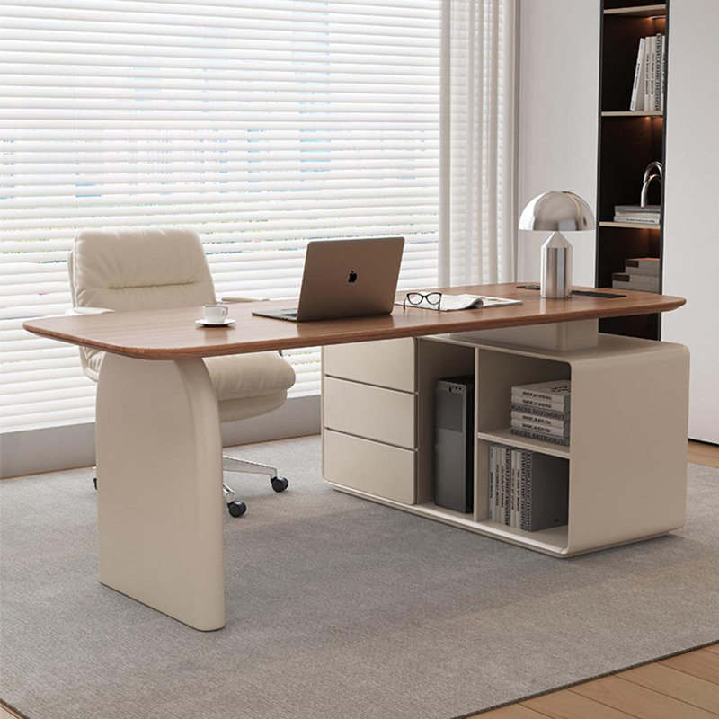 Bureau double caisson en bois manufacturé brun noisette avec 3 tiroirs, 29.53" H x 62.99" W x 47.24" D