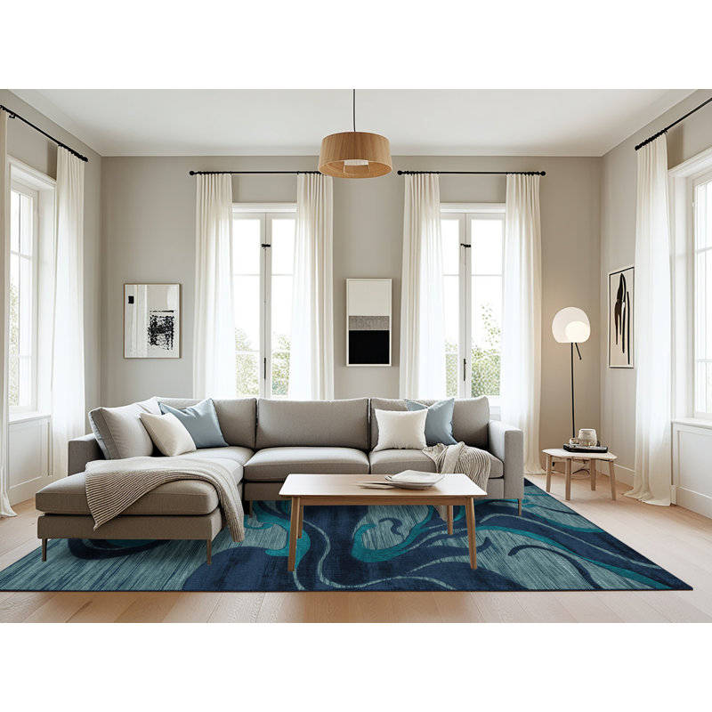 Machine Washable Abstract Grey Area Rug