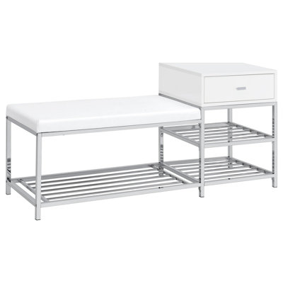 Yesler White High Gloss 1-Drawer Storage Bench